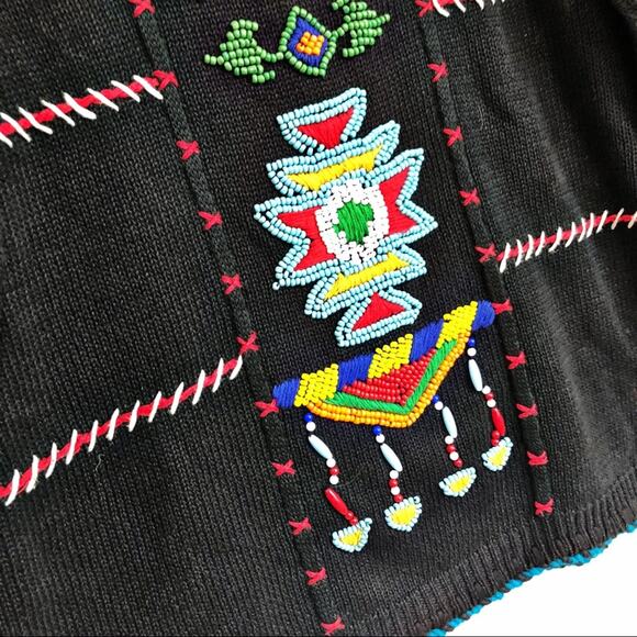 Vintage 80’s Victoria Jones Tribal Beaded Sweater - Picture 5 of 8